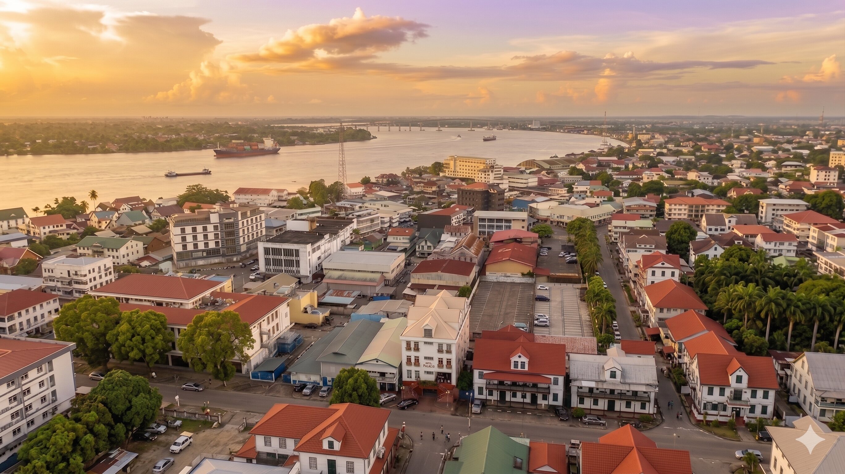 Aerial view of Hotel Palacio in Paramaribo's historic centre