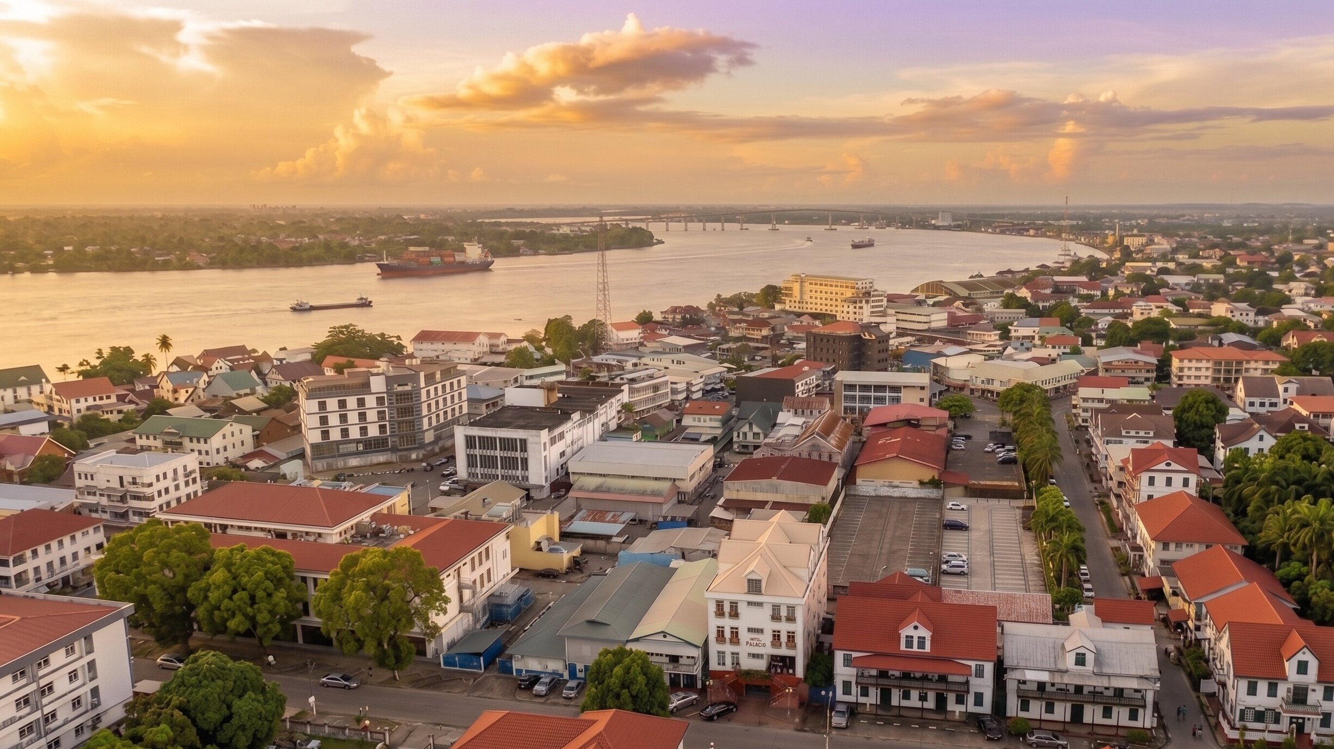 Aerial view of Hotel Palacio in Paramaribo's historic centre